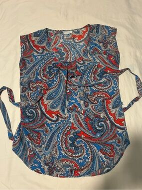 Sleeveless Paisley Tie-Waist Tunic Top - Blue & Red